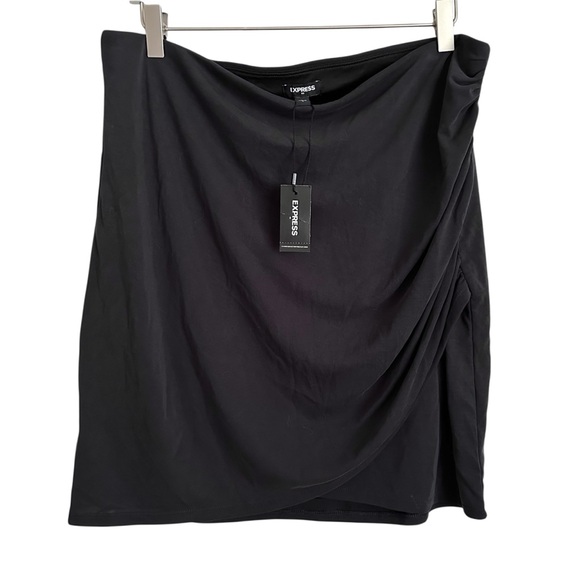 Express Ruched Draped Charcoal Grey Mini Skirt Large - Picture 1 of 7